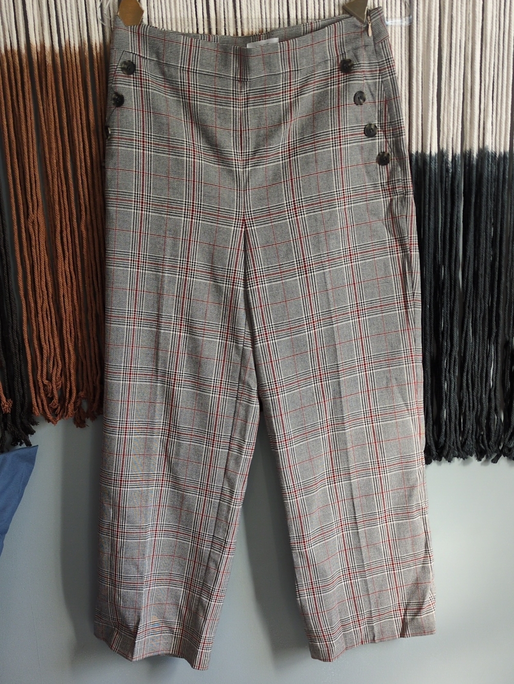 LOFT Gray Plaid Men's Dress Pants with Red Windowpane